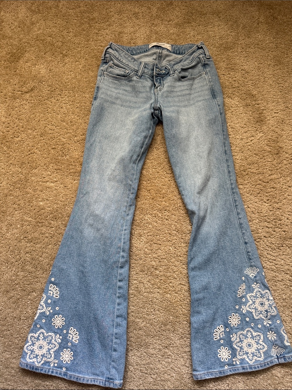 Hollister ultra low rise Blue Embroidered Flare Jeans - Women